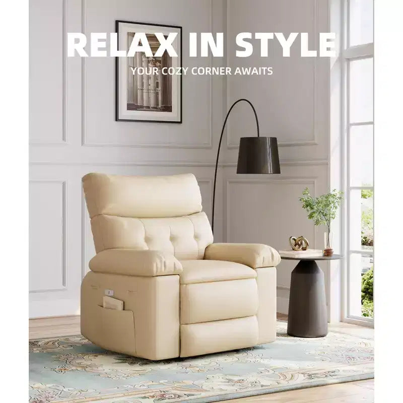 Fauteuil inclinable surdimensionné avec pivotant à 360°, fonction bascule, fonction massage et télécommande incluse pour salons et chambres, beige