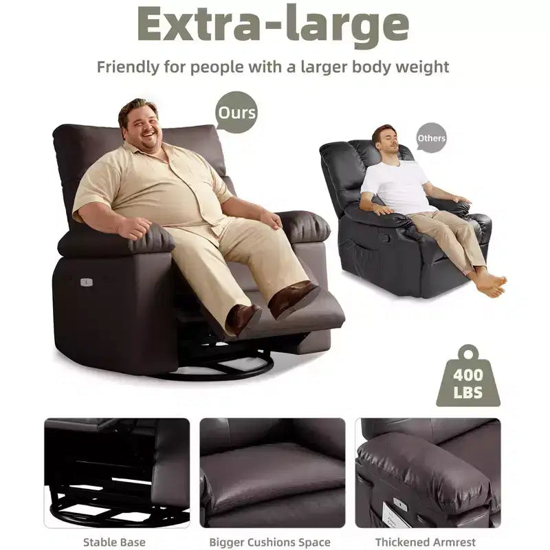 Fauteuil inclinable surdimensionné avec pivotant à 360°, fonction bascule, fonction massage et télécommande incluse pour salons et chambres, beige
