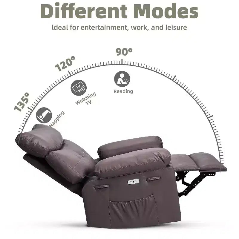 Fauteuil inclinable surdimensionné avec pivotant à 360°, fonction bascule, fonction massage et télécommande incluse pour salons et chambres, beige