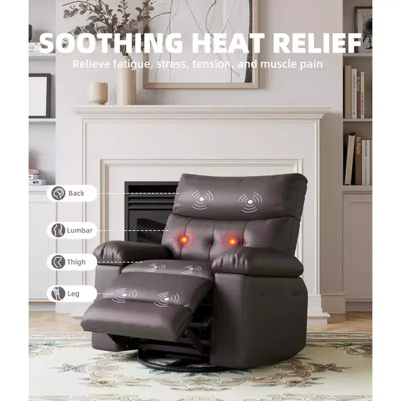Fauteuil inclinable surdimensionné avec pivotant à 360°, fonction bascule, fonction massage et télécommande incluse pour salons et chambres, beige