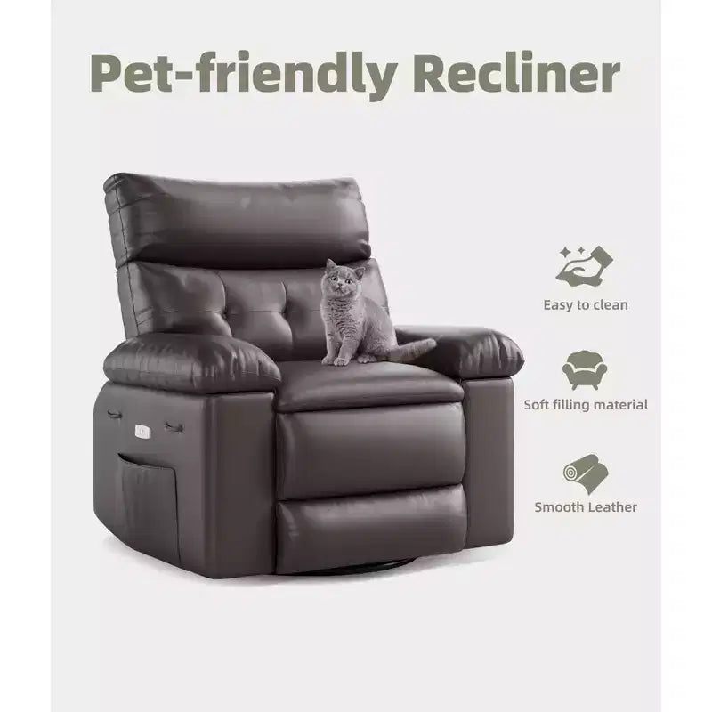 Fauteuil inclinable surdimensionné avec pivotant à 360°, fonction bascule, fonction massage et télécommande incluse pour salons et chambres, beige