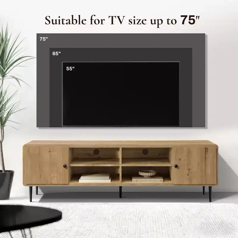 Meuble TV en chêne de 71 po pour téléviseurs jusqu'à 75 po, centre de divertissement avec rangement marron