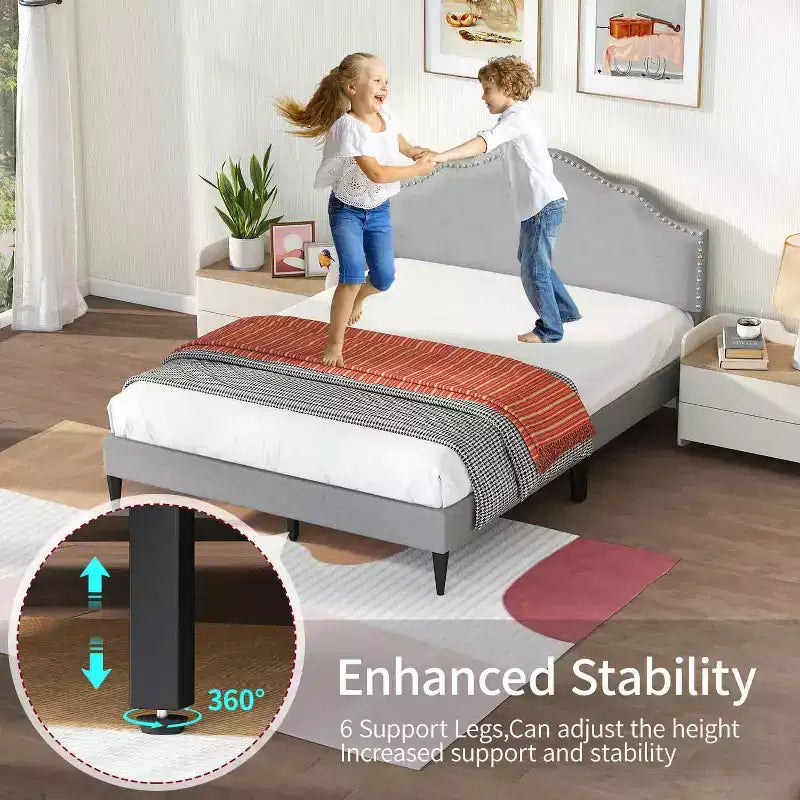 Cadre de lit plateforme rembourré avec tête de lit en tissu, sommier tapissier, pas besoin de sommier à ressorts