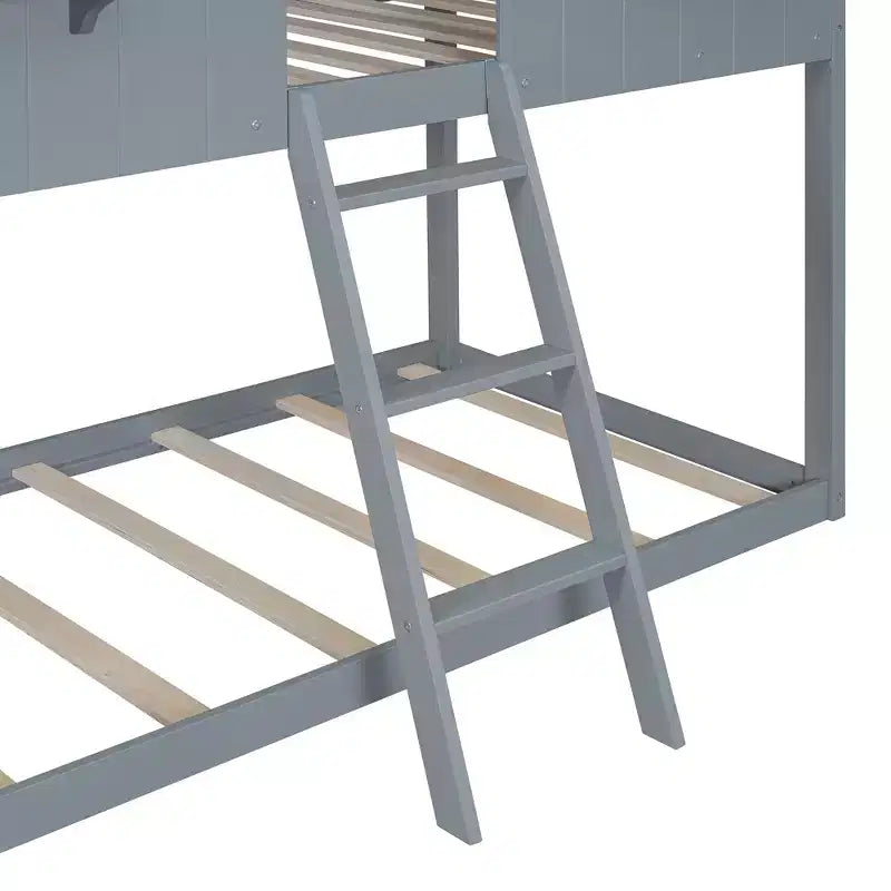 Lit superposé cabane jumeau sur jumeau avec toit et fenêtre, cadre de lit superposé en bois avec barrière de sécurité et échelle pour enfants et adolescents