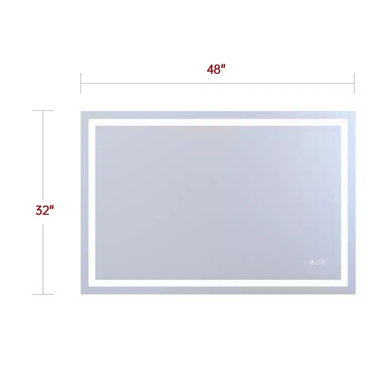 Miroir de salle de bain mural 48x32 incassable, antibuée, miroir de courtoisie LED intelligent ETL avec lumière