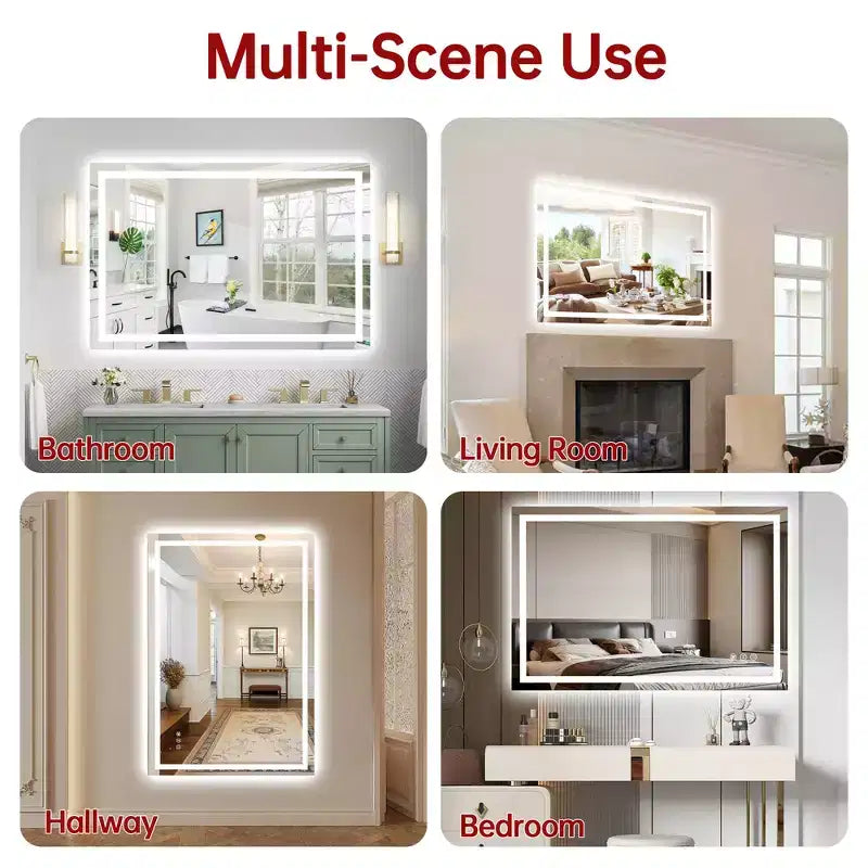 Miroir de salle de bain mural 48x32 incassable, antibuée, miroir de courtoisie LED intelligent ETL avec lumière