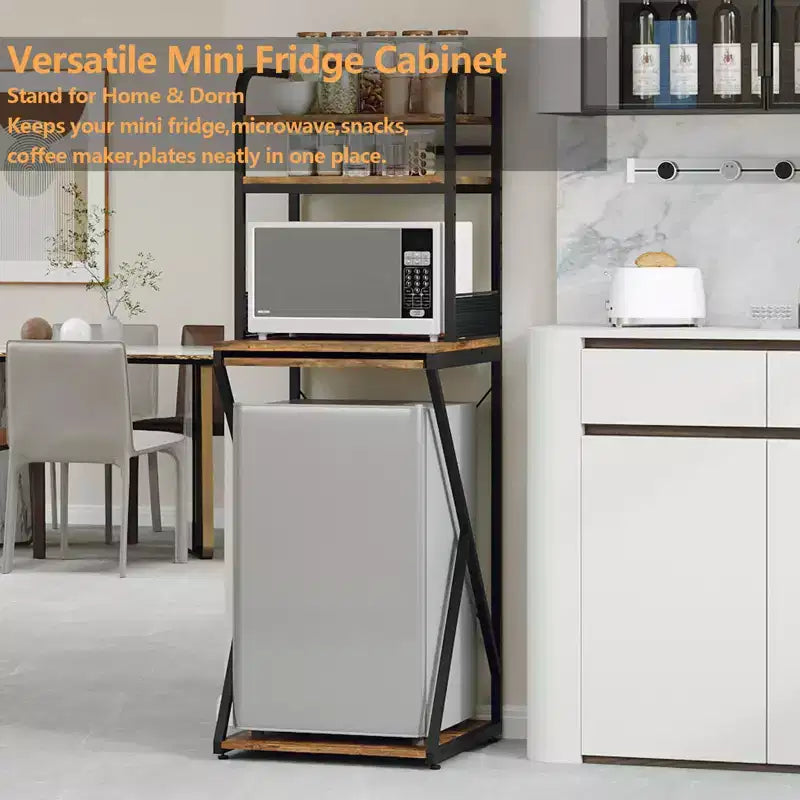 Meuble Support Mini-Réfrigérateur avec Étagère de Rangement, Meuble Bar à Café Autoportant en Bois avec Prise de Courant, Support Micro-ondes Utilitaire, Organisateur de Bar à Café