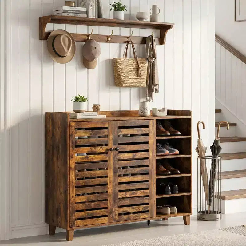 Karl Home 2-Door Shoe Cabinet With 5 Open Shelves Backsplash Top 45.67 W