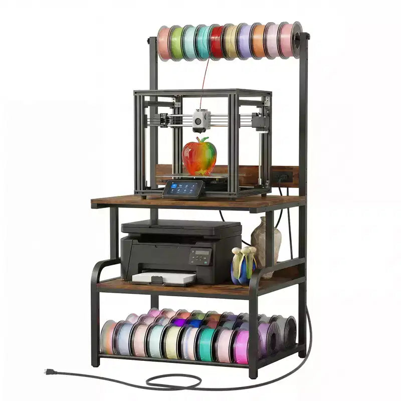 Meuble pour grande imprimante avec 4 niveaux de rangement et station de charge, table pour imprimante 3D avec rangement de filaments et roulettes