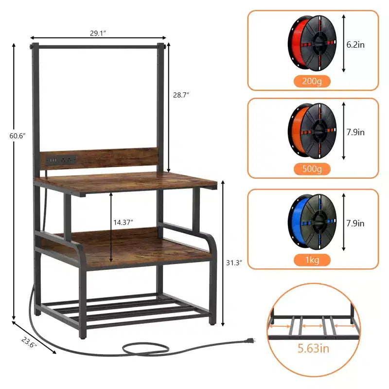 Meuble pour grande imprimante avec 4 niveaux de rangement et station de charge, table pour imprimante 3D avec rangement de filaments et roulettes