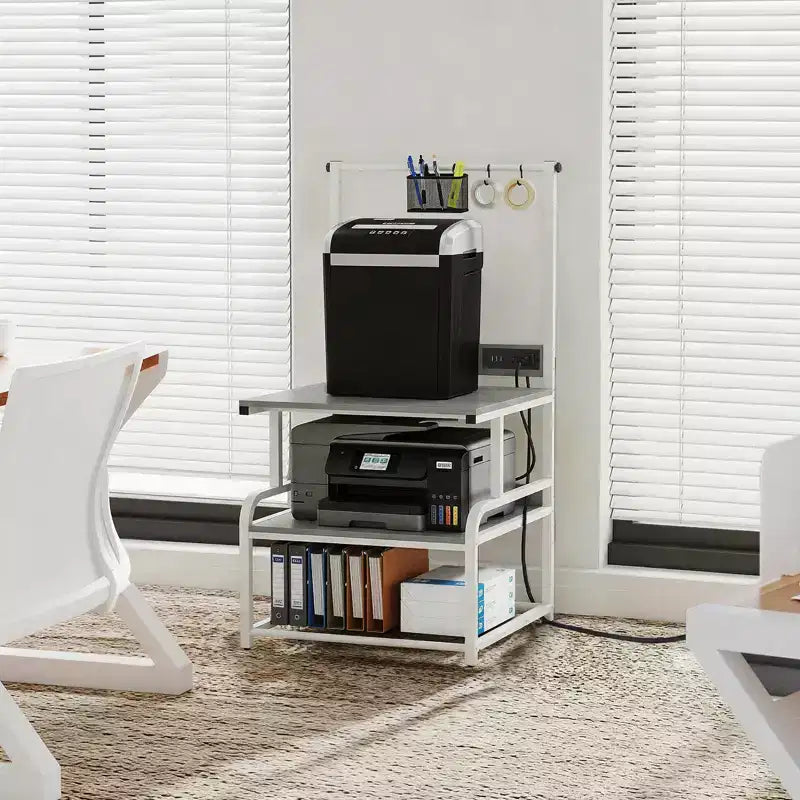 Meuble pour grande imprimante avec 4 niveaux de rangement et station de charge, table pour imprimante 3D avec rangement de filaments et roulettes