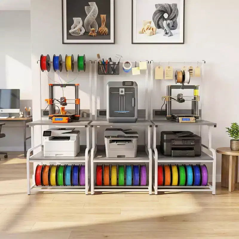 Meuble pour grande imprimante avec 4 niveaux de rangement et station de charge, table pour imprimante 3D avec rangement de filaments et roulettes