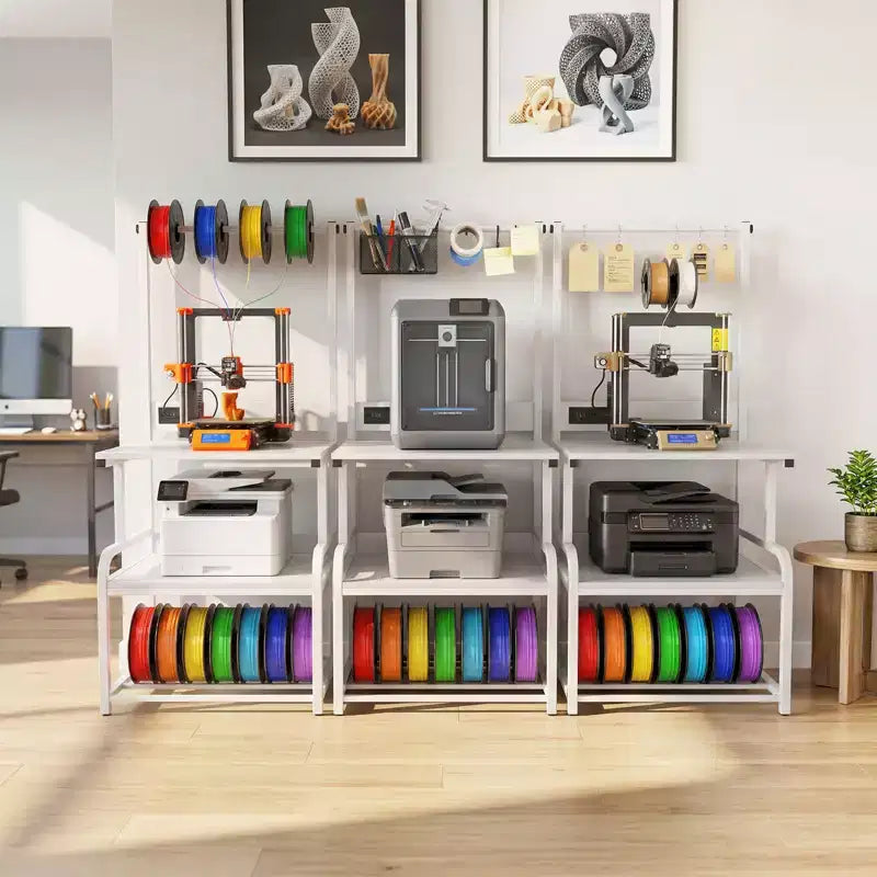 Meuble pour grande imprimante avec 4 niveaux de rangement et station de charge, table pour imprimante 3D avec rangement de filaments et roulettes