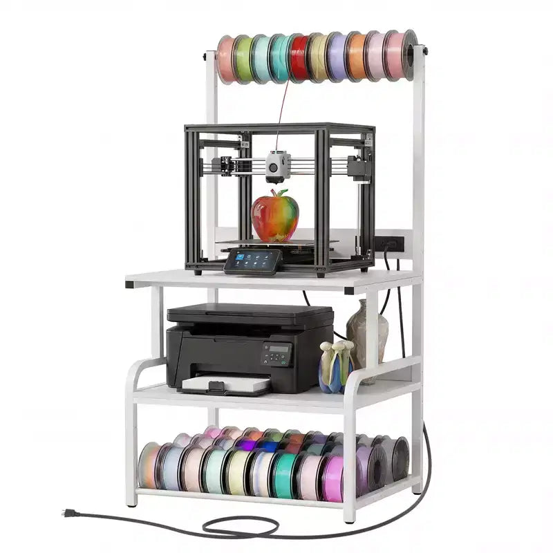 Meuble pour grande imprimante avec 4 niveaux de rangement et station de charge, table pour imprimante 3D avec rangement de filaments et roulettes