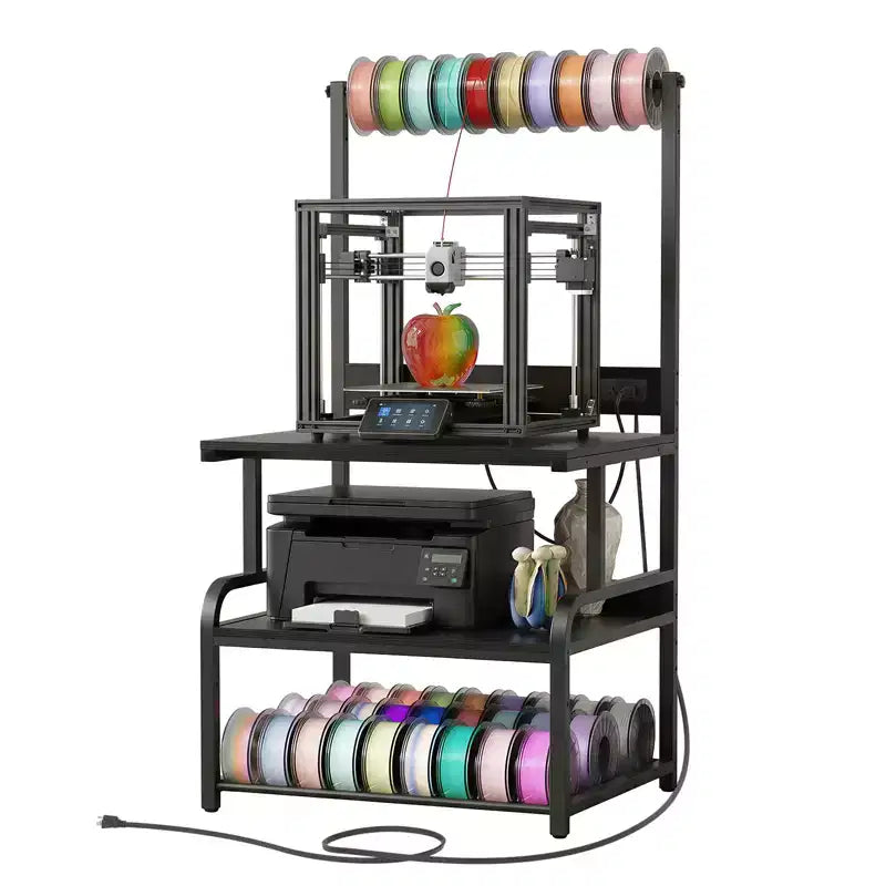 Meuble pour grande imprimante avec 4 niveaux de rangement et station de charge, table pour imprimante 3D avec rangement de filaments et roulettes