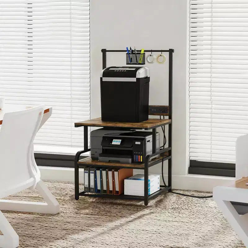 Meuble pour grande imprimante avec 4 niveaux de rangement et station de charge, table pour imprimante 3D avec rangement de filaments et roulettes