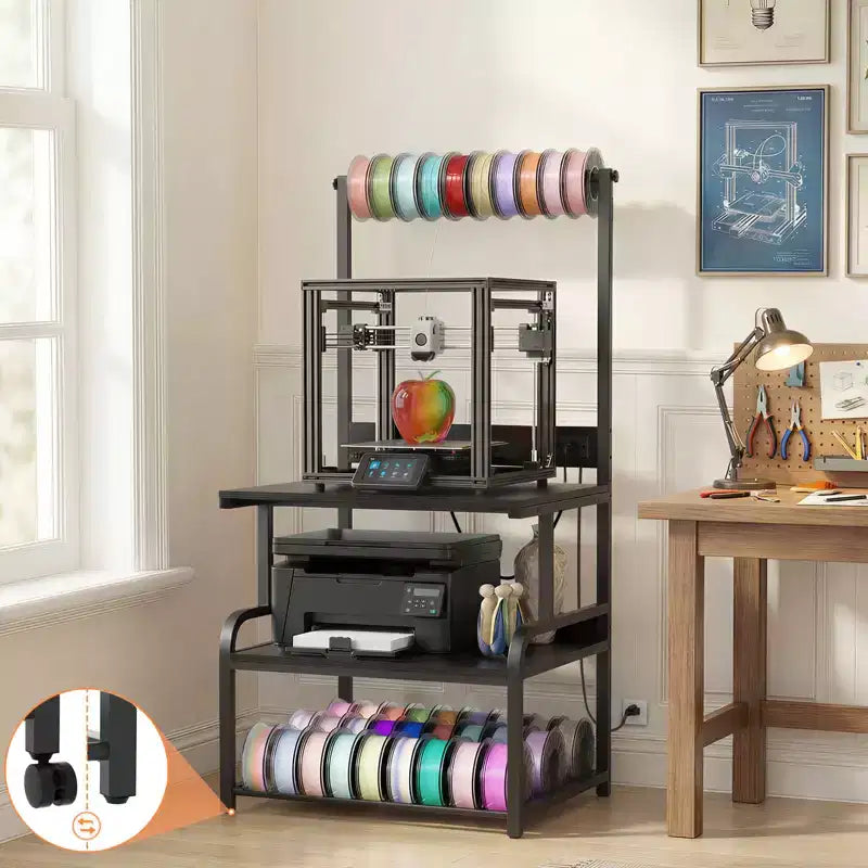 Besiost Large Printer Stand with 4-Tier Storage and Charging Station, 3D Printer Table with Filament Storgae and Rolling