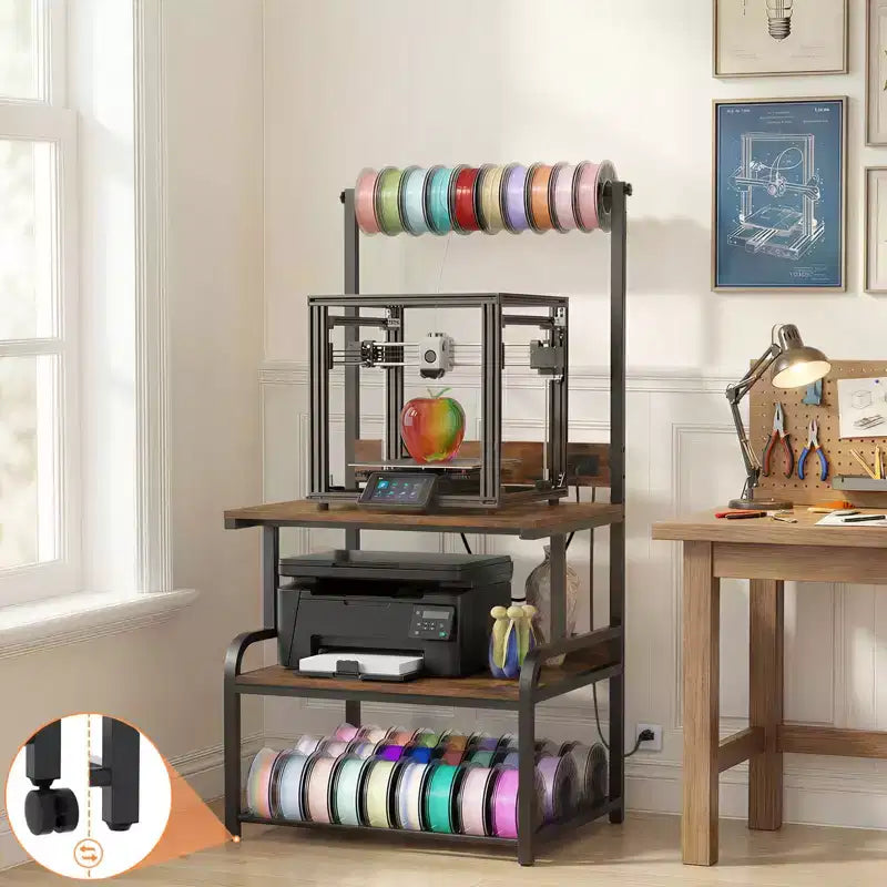 Meuble pour grande imprimante avec 4 niveaux de rangement et station de charge, table pour imprimante 3D avec rangement de filaments et roulettes