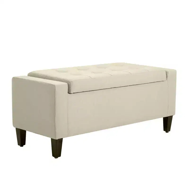 HOMCOM Linen Storage Ottoman Bench Lift Top Tufted Rectangle Ottoman for Living Room, Entryway, or Bedroom, Beige