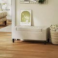 Banc coffre de rangement en lin, ottoman rectangulaire capitonné avec couvercle relevable pour salon, entrée ou chambre à coucher, beige
