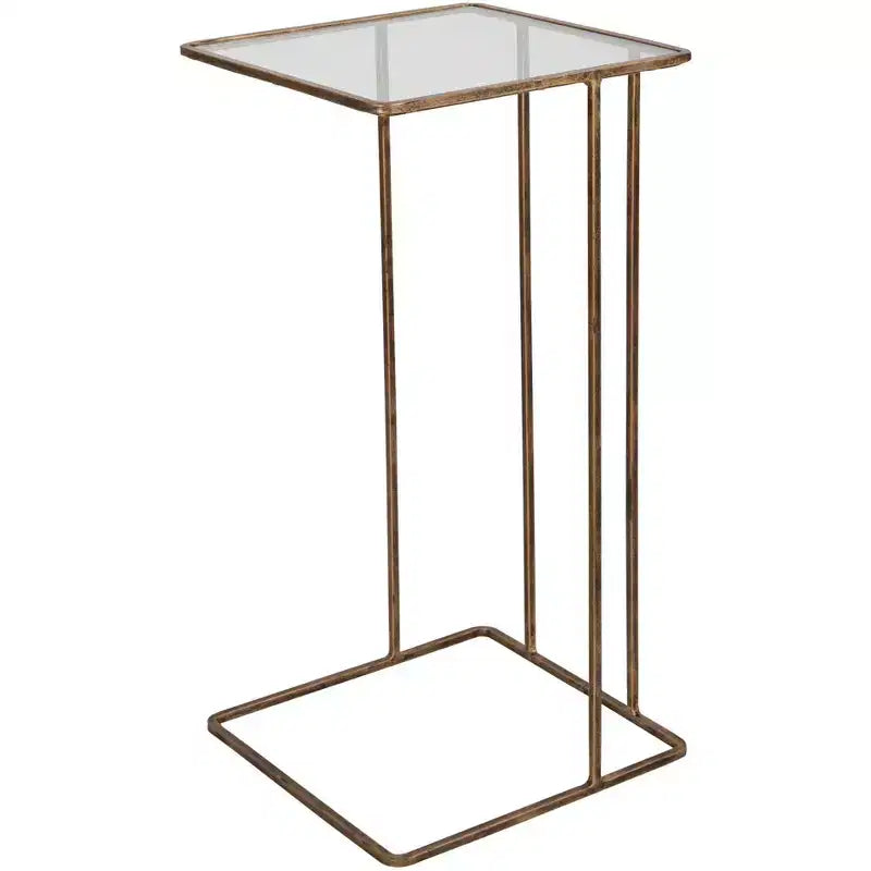 Uttermost Modern Glam Iron Square Accent Side End Table 12 Wide Gold Clear Glass Tabletop for Living Room Bedroom Bedside House