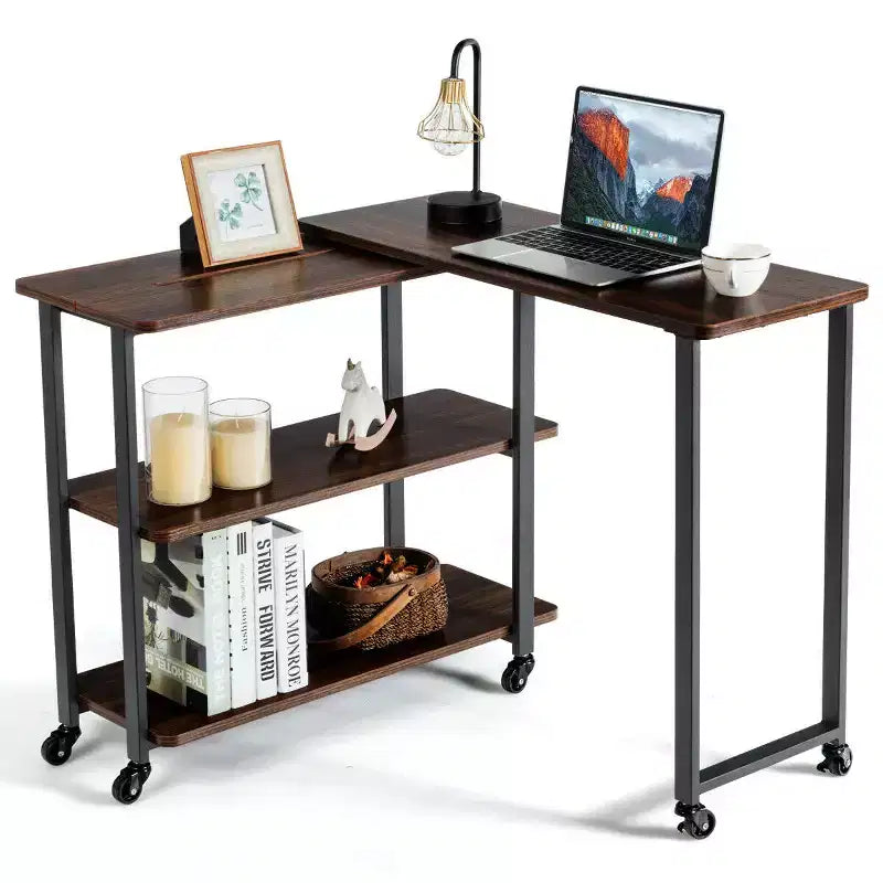 Table d'appoint de canapé en noyer brevetée, bibliothèque rotative, table de bout avec roulettes