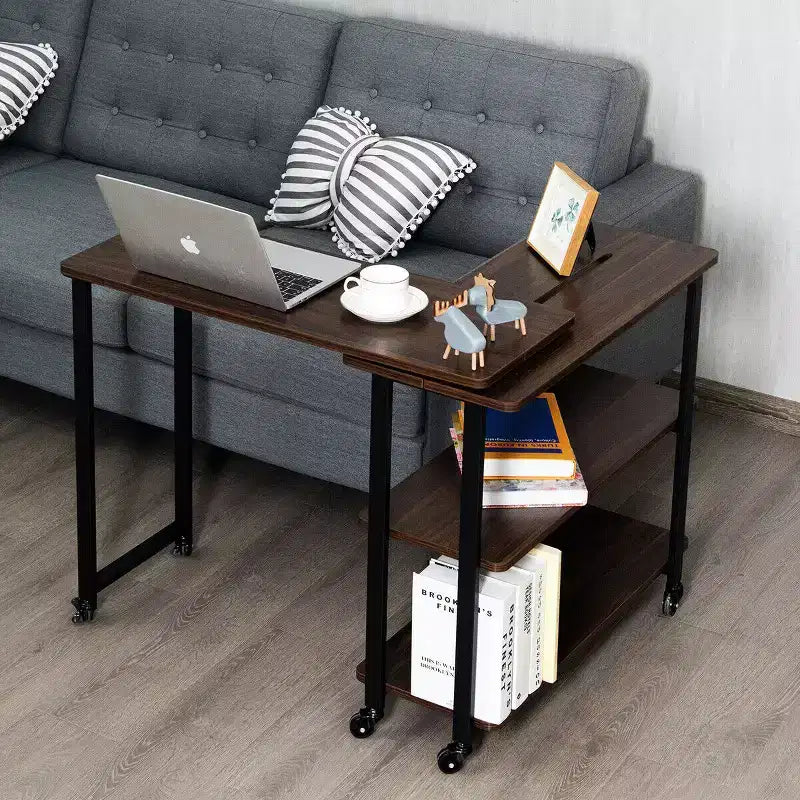Table d'appoint de canapé en noyer brevetée, bibliothèque rotative, table de bout avec roulettes
