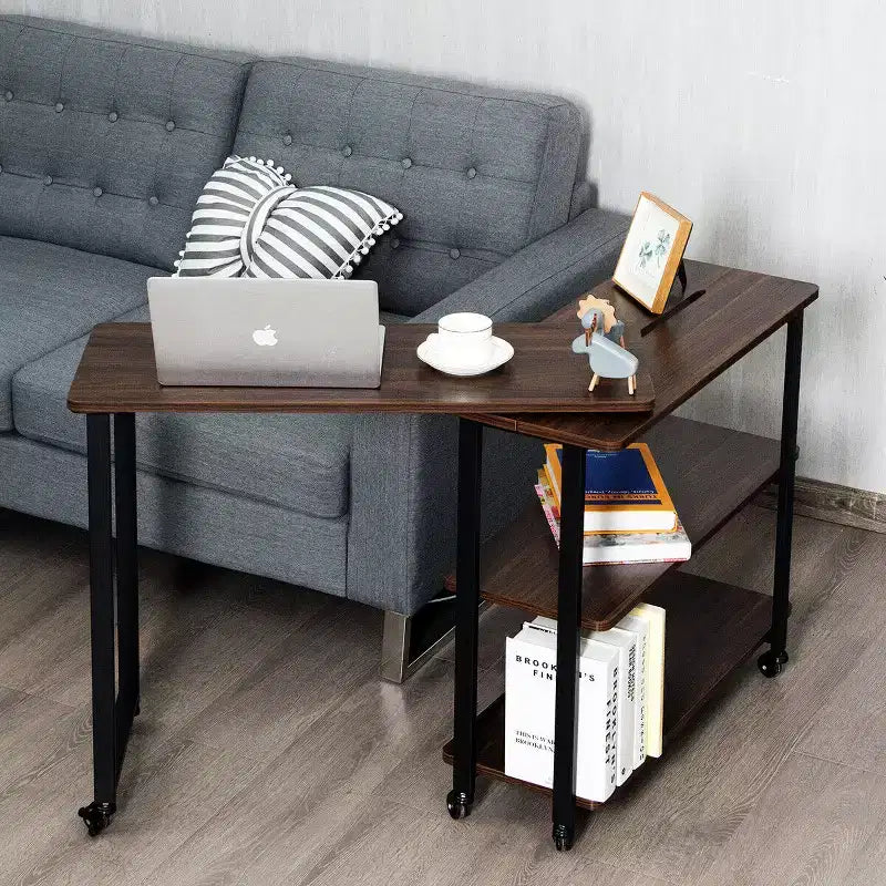 Table d'appoint de canapé en noyer brevetée, bibliothèque rotative, table de bout avec roulettes