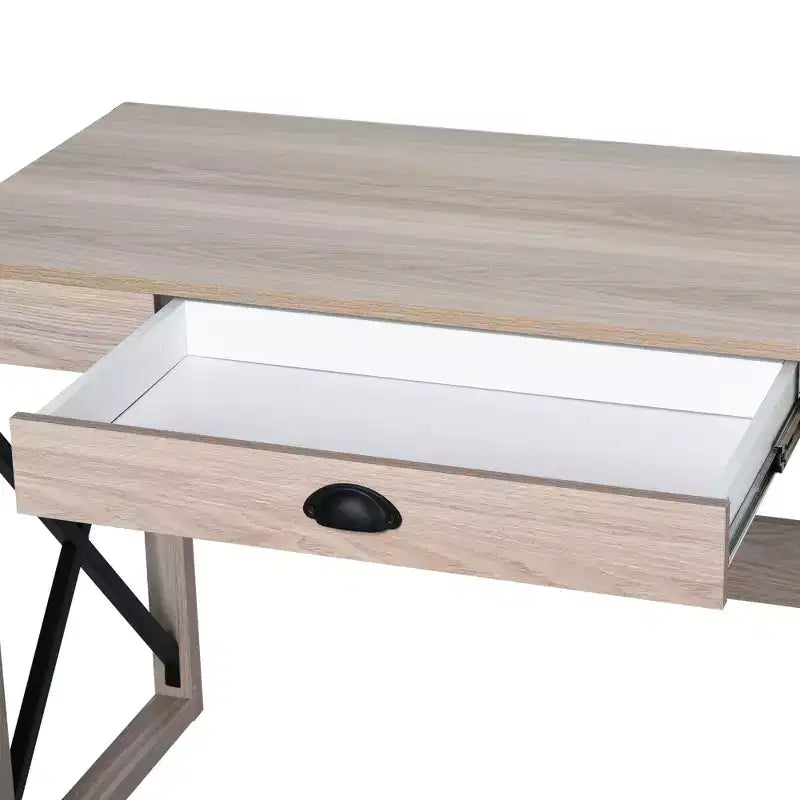 Bureau d'ordinateur pour bureau à domicile, bureau rustique, poste de travail de ferme avec tiroir de rangement, structure en X